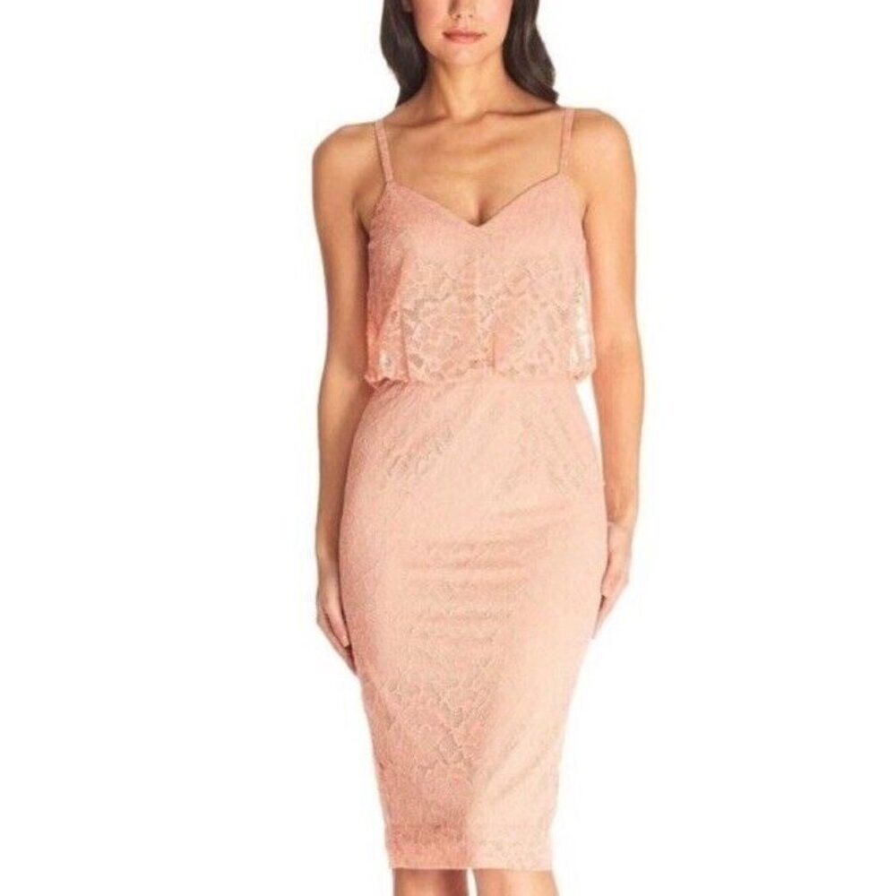 Dress the Population Peach Lace Midi Dress